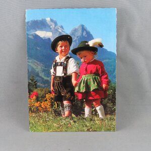 Vintage Postcard - German Children Traditional Clothes in the Alps - Hans Huber